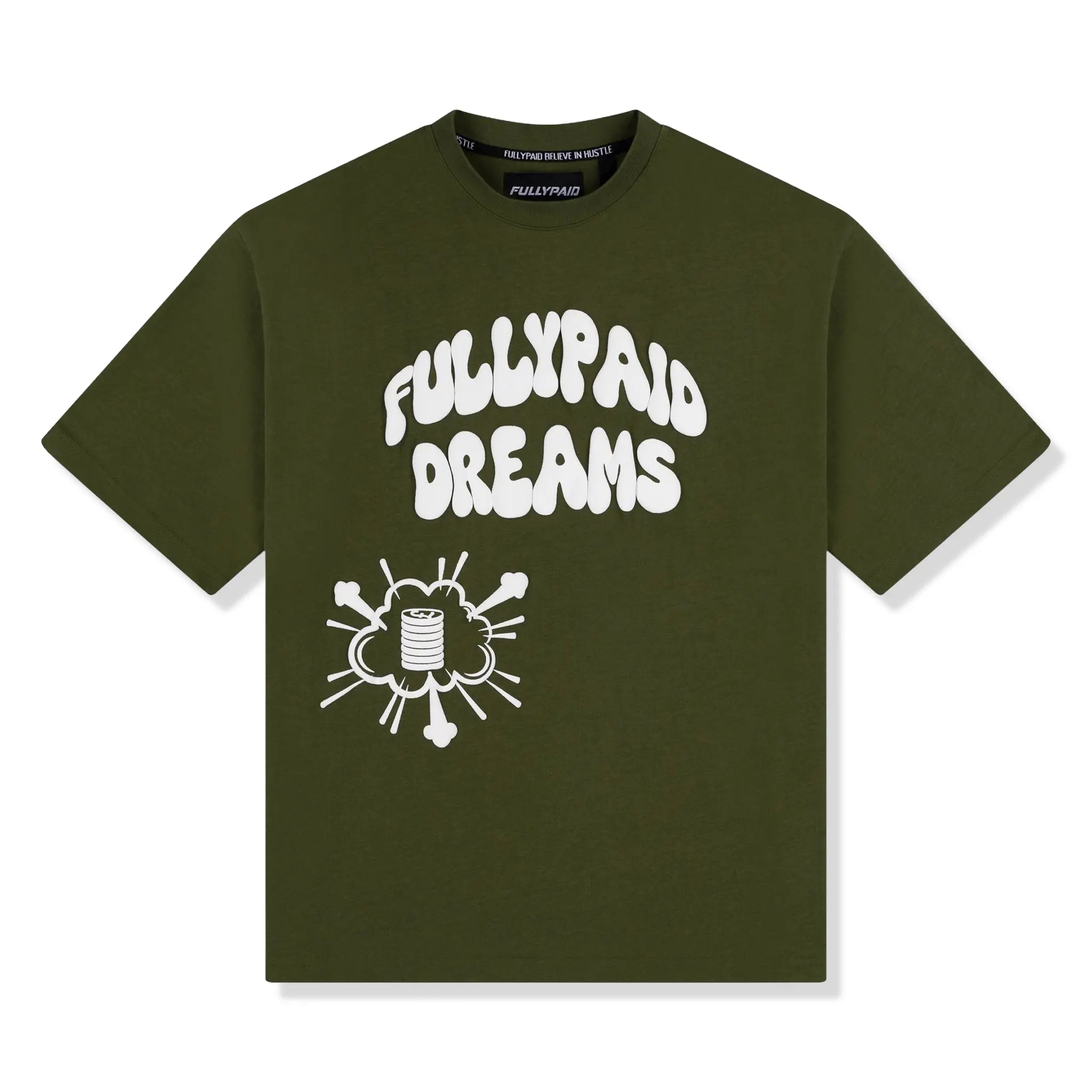 Front View of Fully Paid Dreams Khaki Oversized T-Shirt